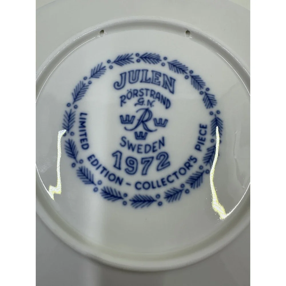 Rorstrand Julen 1972 Christmas Plate Sweden‎ Blue White Porcelain Wall Decor